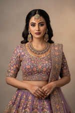Load image into Gallery viewer, Sitara Necklace with lavender champagne combination color polki Necklace set