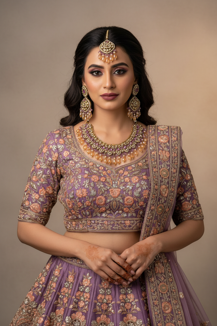 Sitara Necklace with lavender champagne combination color polki Necklace set