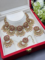 Load image into Gallery viewer, Kamisha Maroon Polki Indian Necklace Set
