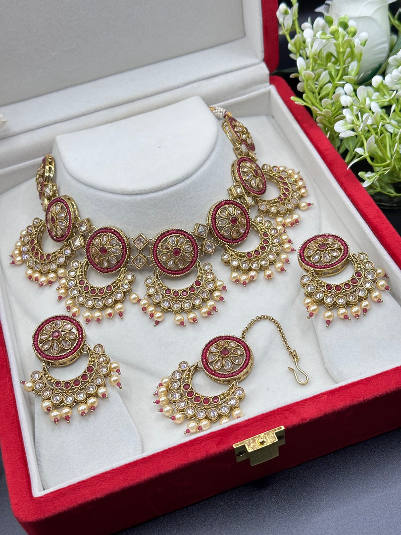 Kamisha Maroon Polki Indian Necklace Set