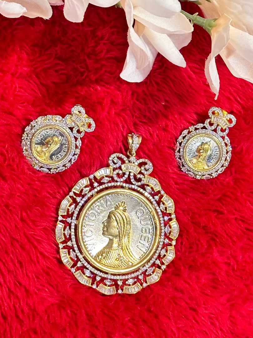 AD Gold Platted Big Victorian Pendant and Earring set