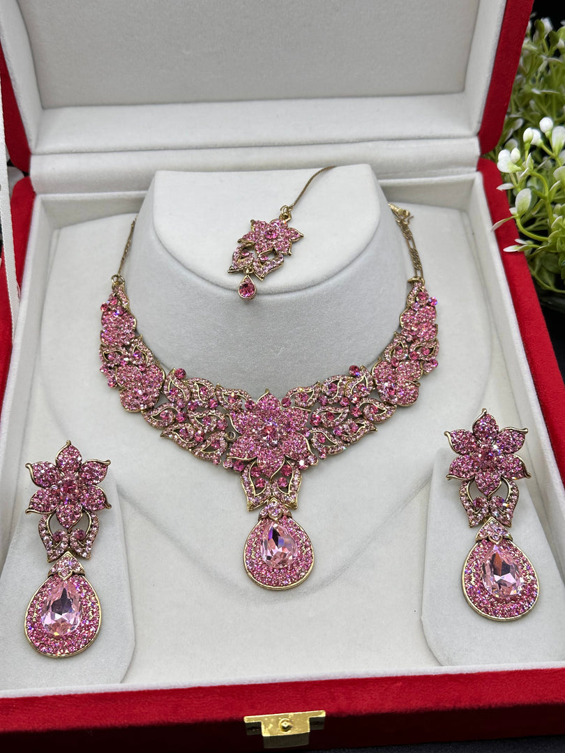 Pink Rhinestone Necklace Set