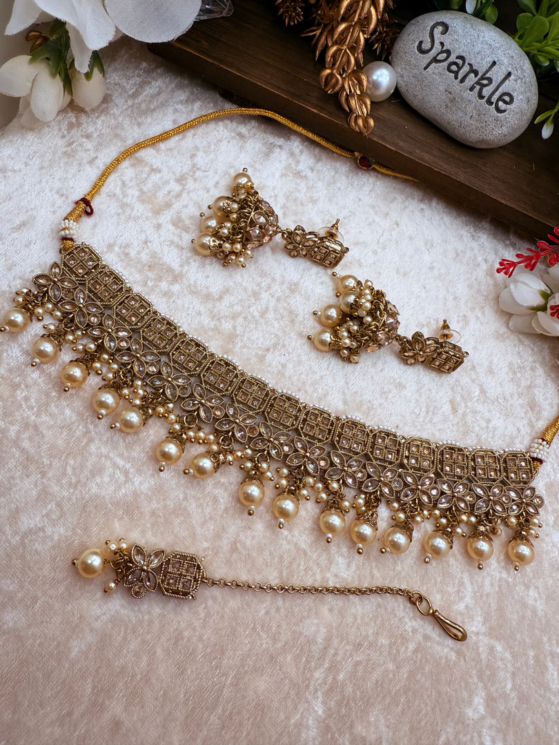 Ekta Golden Polki Choker Set