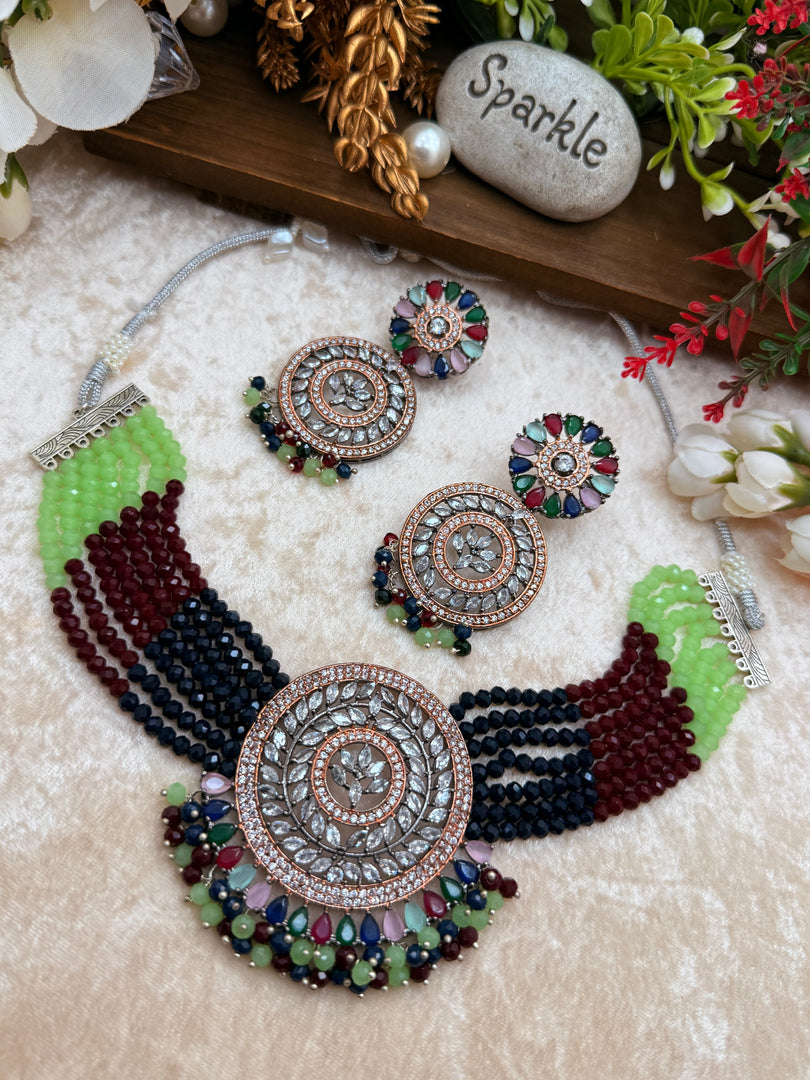 Gaurika American Diamond  layered Pearls Choker Set