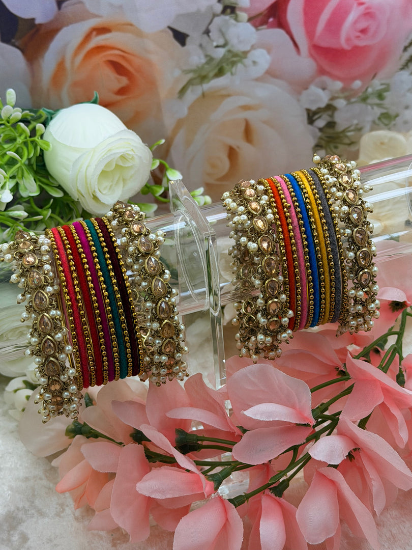 Multi Color Bangles with side Golden polki kadas