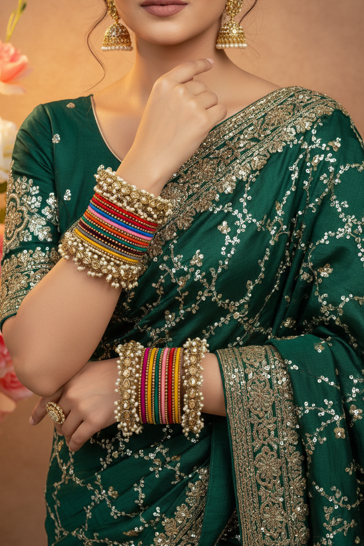 Multi Color Bangles with side Golden polki kadas