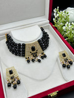 Load image into Gallery viewer, Black Beads With  American Diamond Choker Set
