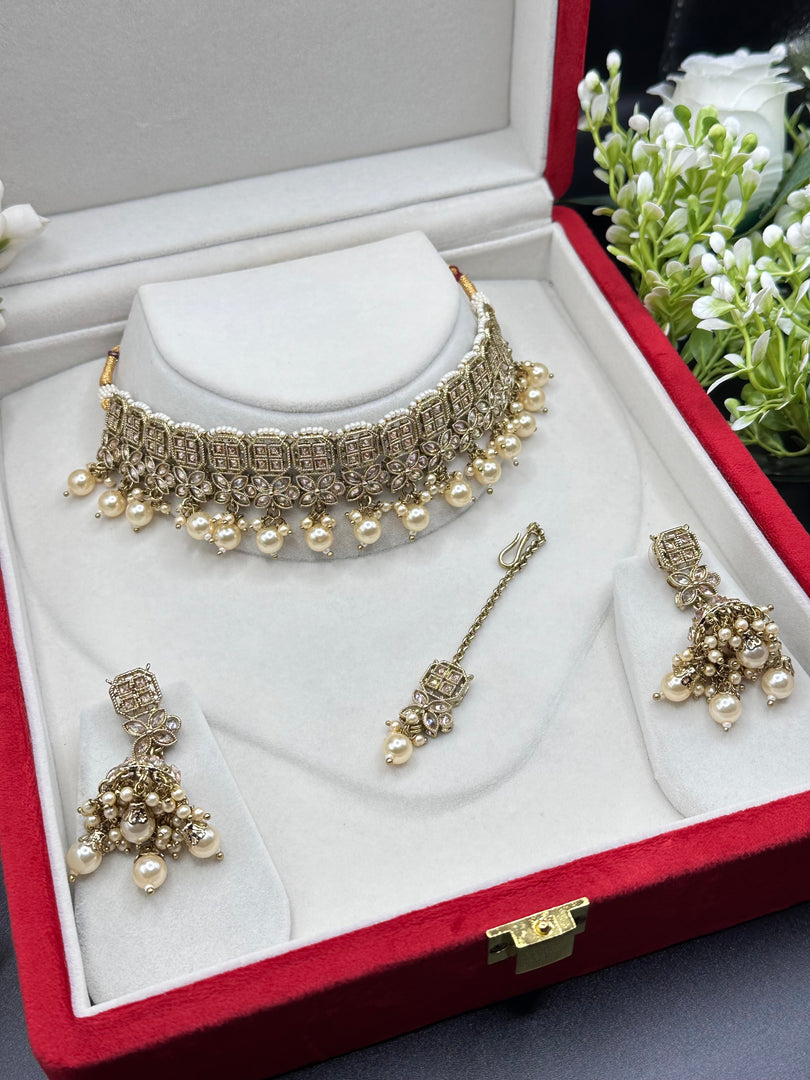 Ekta Golden Polki Choker Set