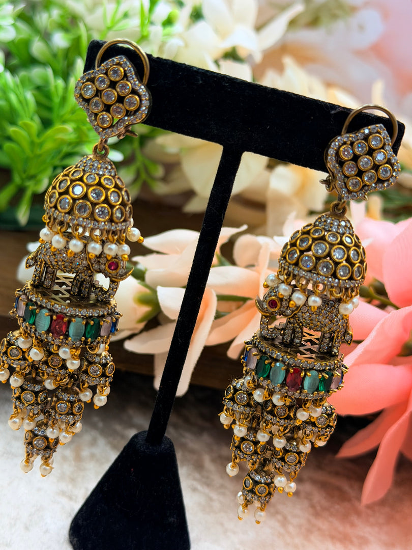 Elephant Victorian jhumki earrings