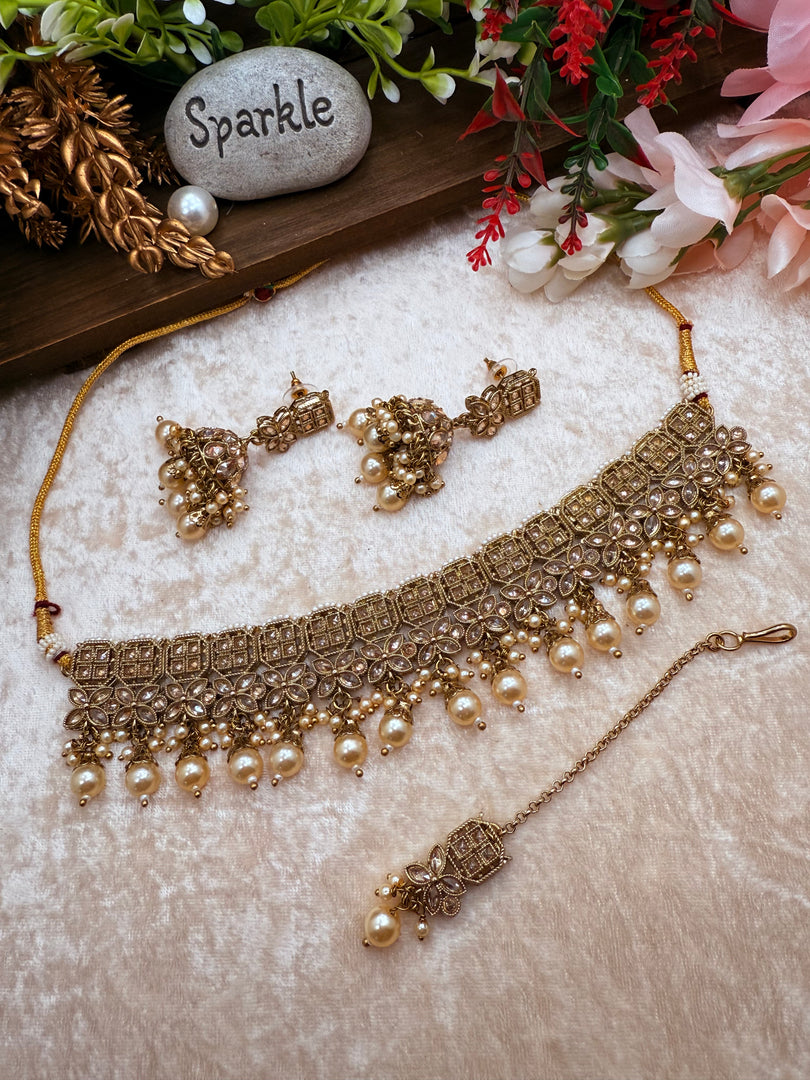 Ekta Golden Polki Choker Set
