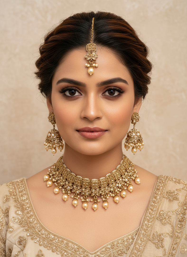 Ekta Golden Polki Choker Set