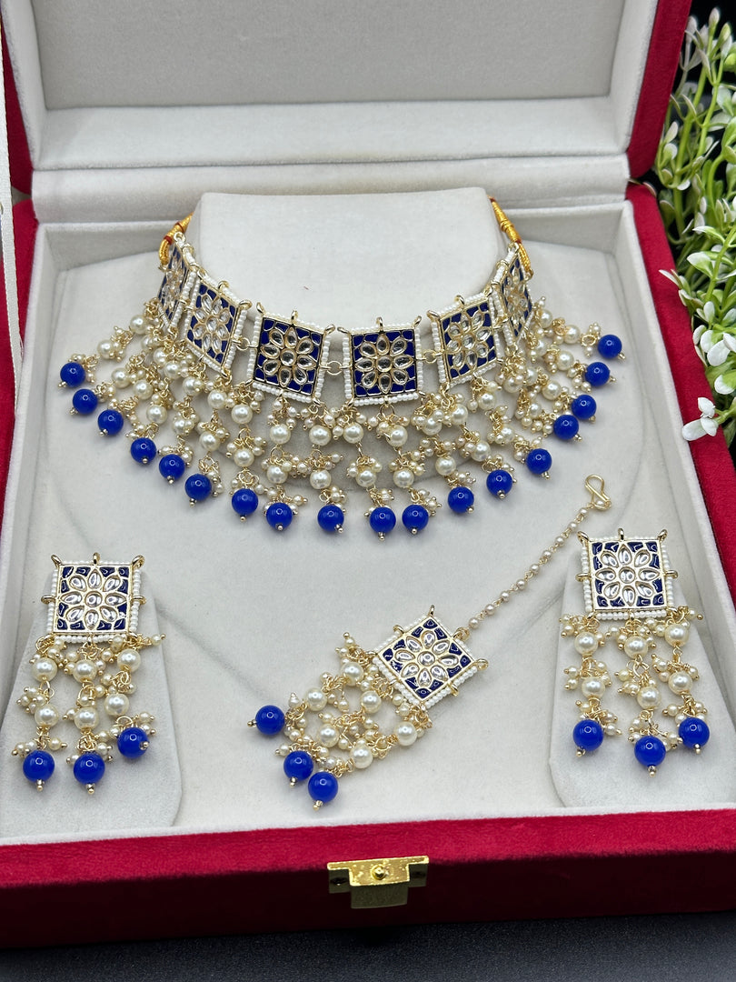 Hayat Kundan Drop Pearl Indian Choker Set