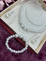 Load image into Gallery viewer, Faux Pearl Necklace and Earrings Set
