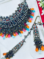Load image into Gallery viewer, Black Metal Pakistani Multi Color Choker Set