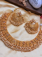 Load image into Gallery viewer, Shivani Matte Gold Temple Jewelry Necklace set with Earring