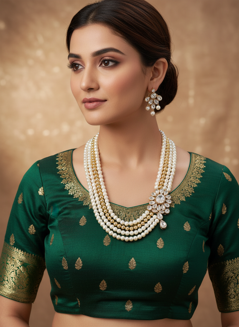 Beautiful White And Gold Pearl Mala Set