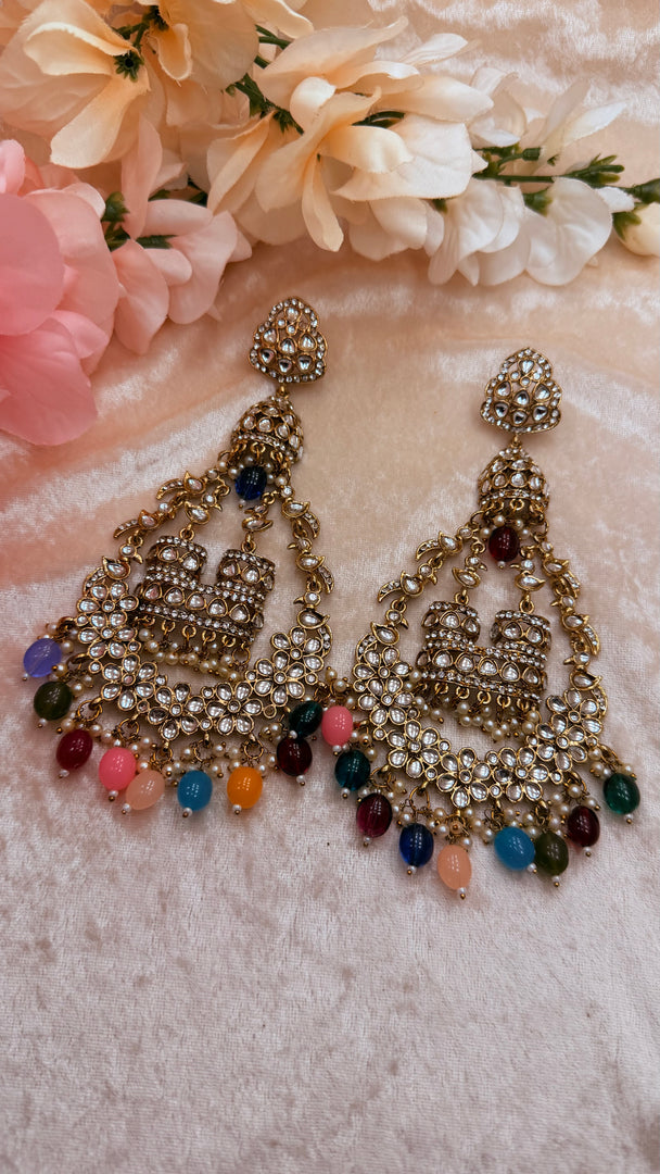 Jhummar Long Kundan Chandbali Earrings