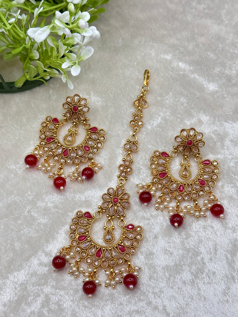 Tanvee Girls Polki Tikka Earring Set