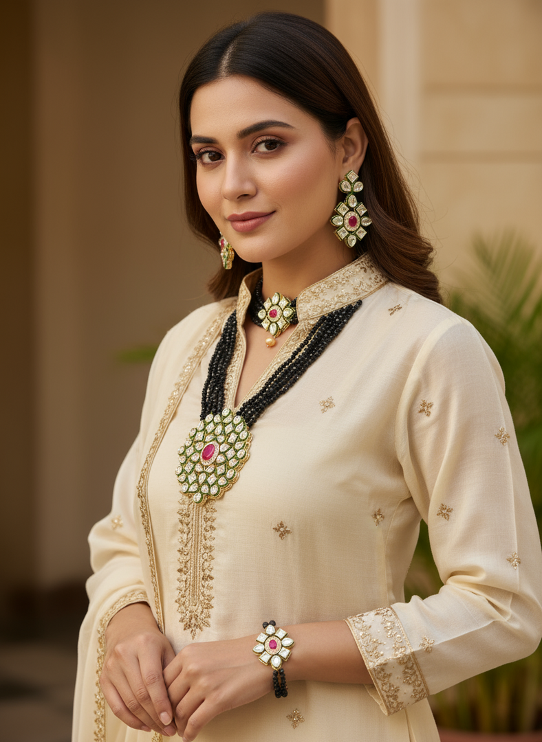 सुंदर 2 इन वन भारतीय चोकर नेकलेस सेट। 