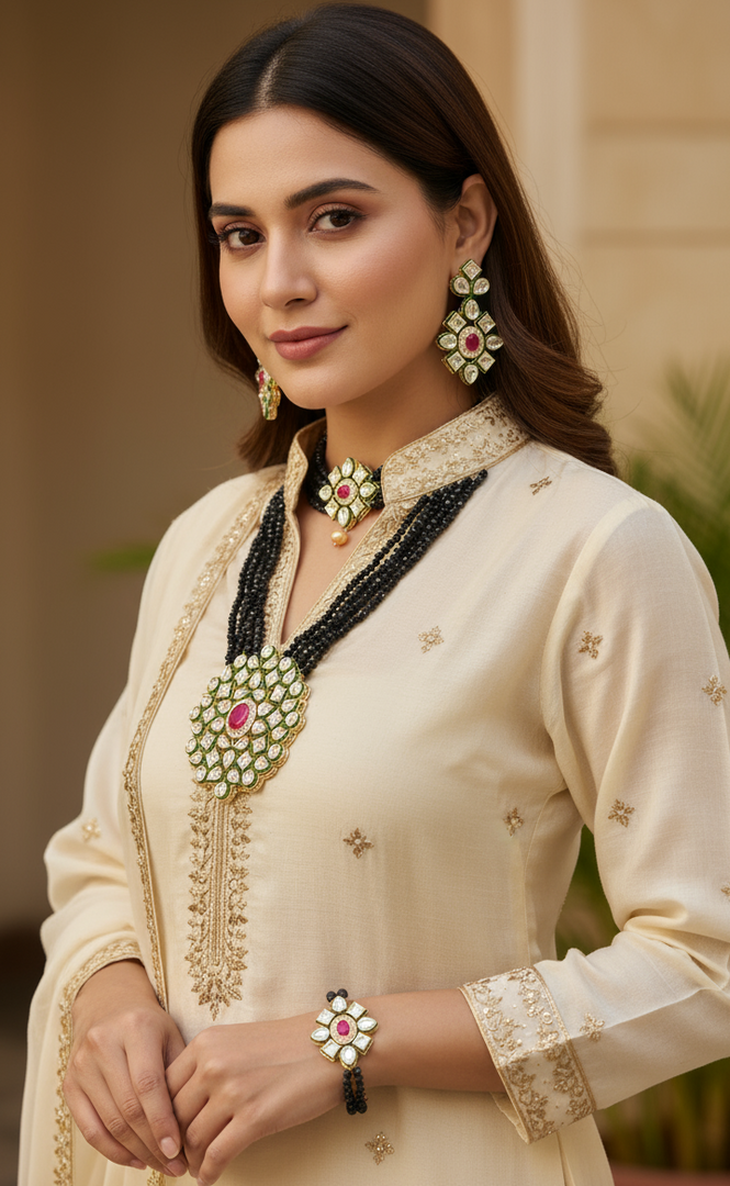 सुंदर 2 इन वन भारतीय चोकर नेकलेस सेट। 