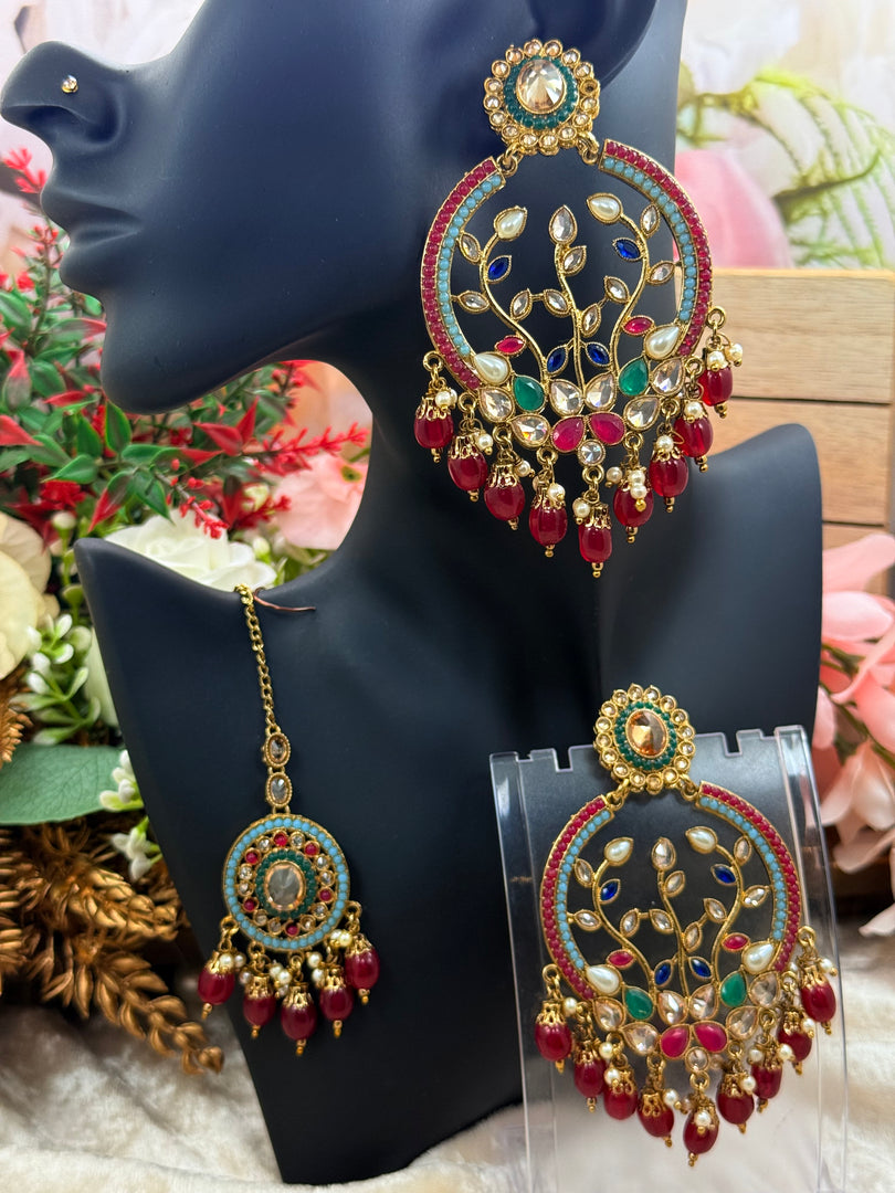 Advika Polki Tikka Maang Earring Set