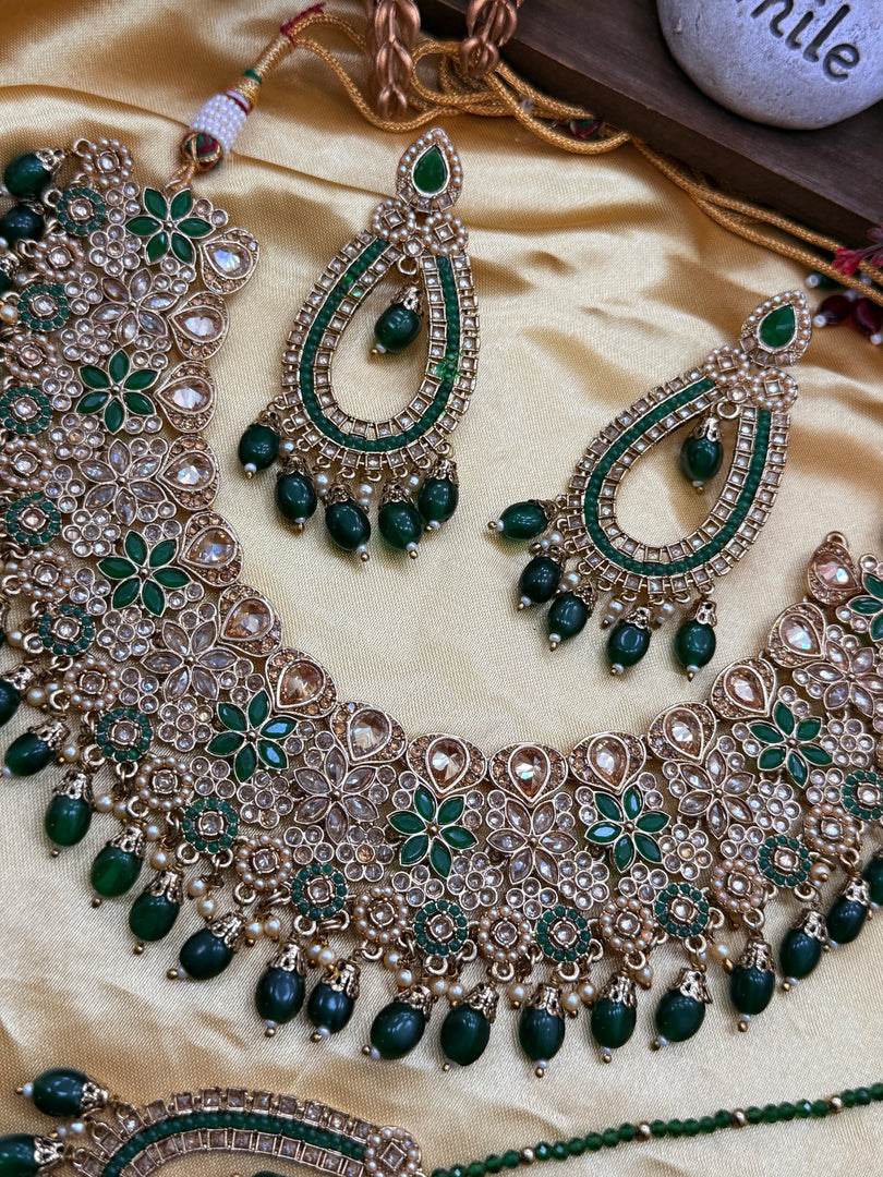 Heeran Green Indian Bridal Necklace Set