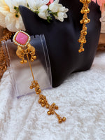 Load image into Gallery viewer, Baby Pink Kashmiri earrings high quality In Brass gold plated