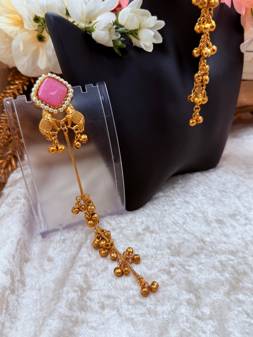 Baby Pink Kashmiri earrings high quality In Brass gold plated