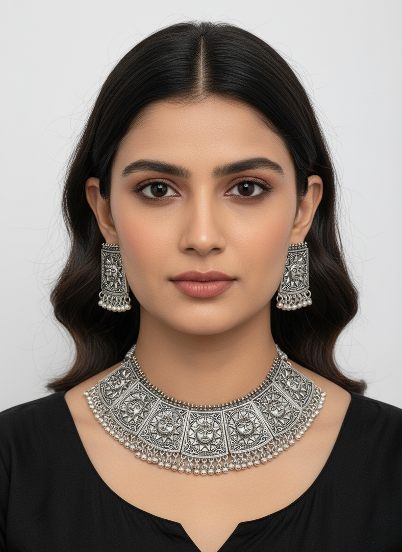 Oxidised choker set