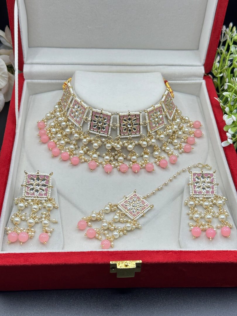 Hayat Kundan Drop Pearl Indian Choker Set