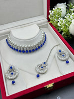 Load image into Gallery viewer, Nila In Silver Stone with Drop Pearls Choker set
