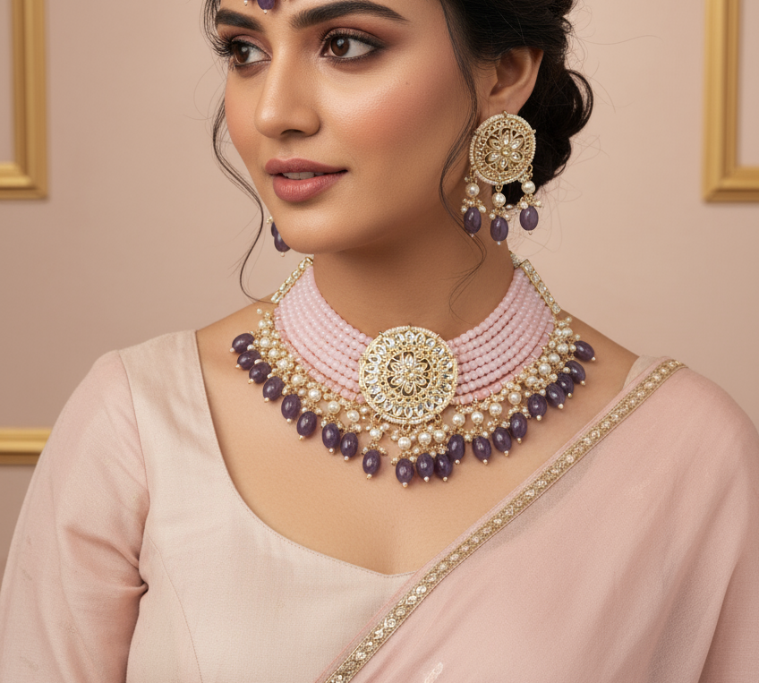 Rachana Kundan Pearl Drop Choker Set