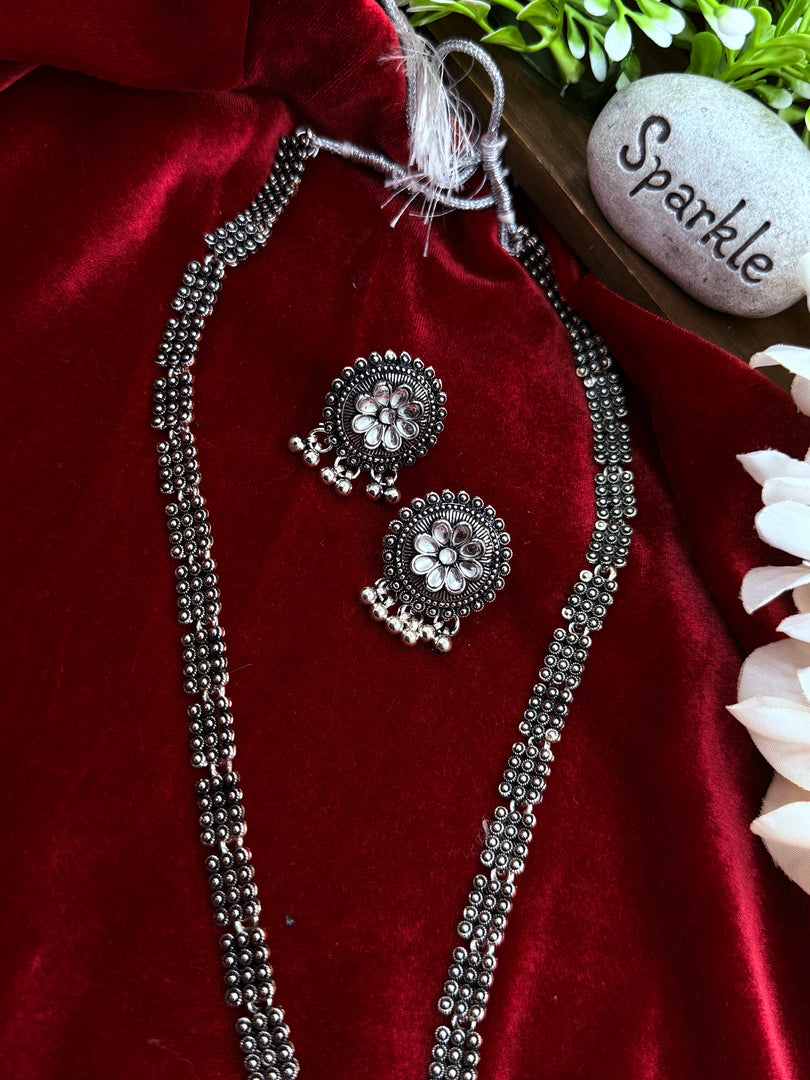 Ambe Oxidised long necklace with earrings