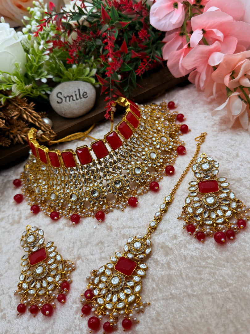 Red semi Bridal Kundan Choker Set