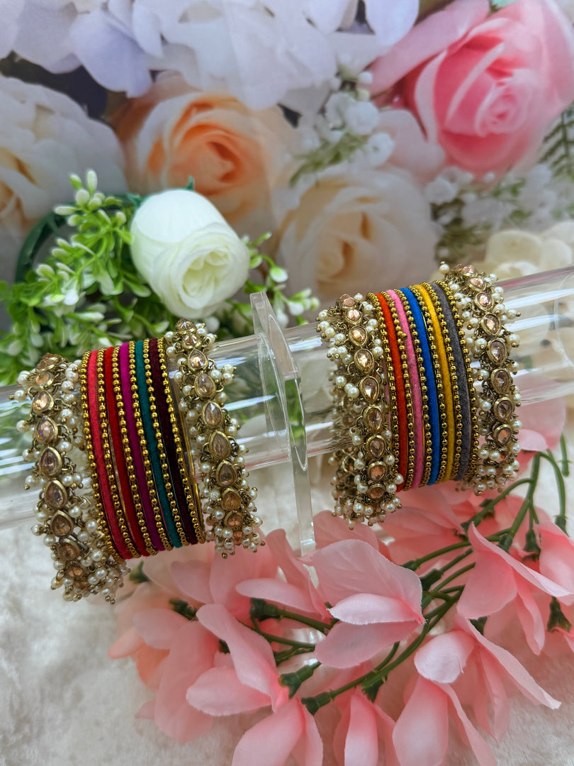 Multi Color Bangles with side Golden polki kadas