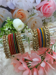 Multi Color Bangles with side Golden polki kadas