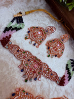 Load image into Gallery viewer, सुदीक्षा रोज़गोल्ड अमेरिकन डायमंड चोकर सेट