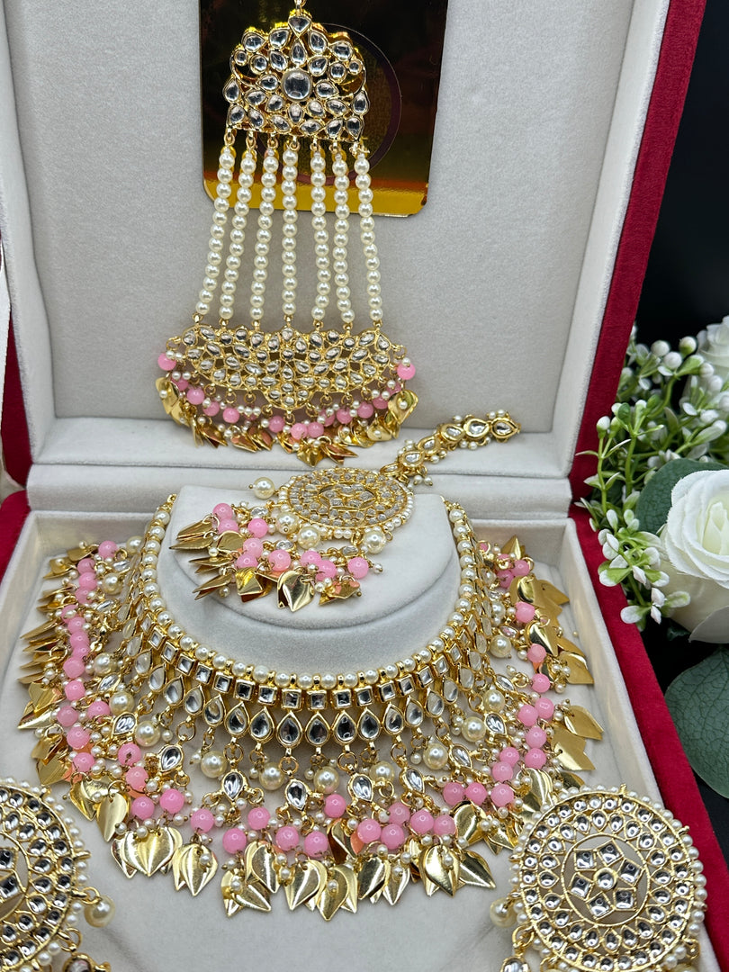 Rani Kundan jewellery Pipal Leaf Drop Choker Set