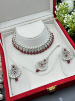 Load image into Gallery viewer, Nila In Silver Stone with Drop Pearls Choker set
