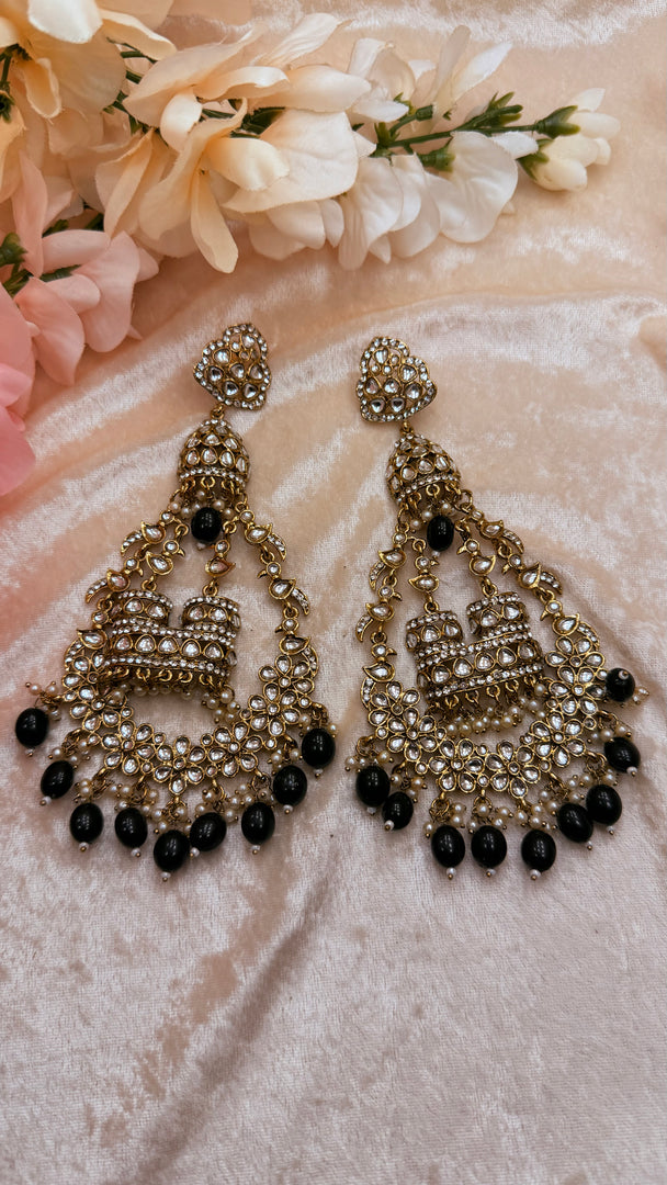 Jhummar Long Kundan Chandbali Earrings