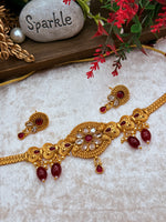 Load image into Gallery viewer, Aparna Matte Gold Temple Jewerly set