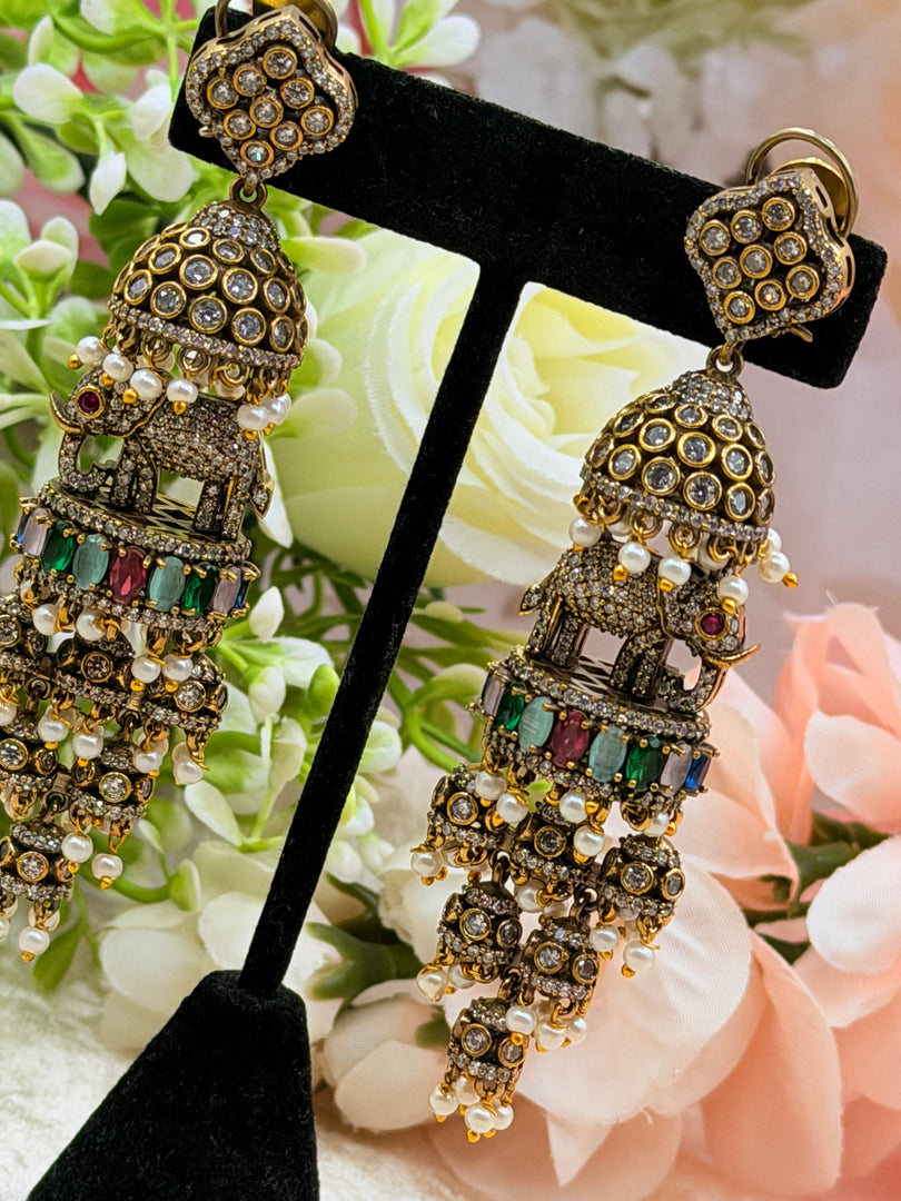 Elephant Victorian jhumki earrings