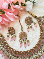 Load image into Gallery viewer, Misha Baby Pink Polki Indian Choker Set
