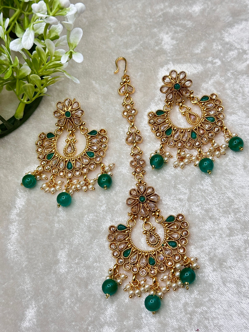 Tanvee Girls Polki Tikka Earring Set