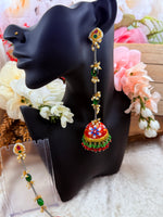 Load image into Gallery viewer, Red Meenakari Kashmiri earrings hanging long jhumki
