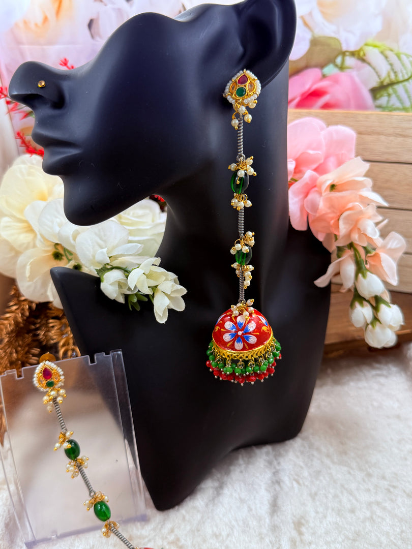 Red Meenakari Kashmiri earrings hanging long jhumki