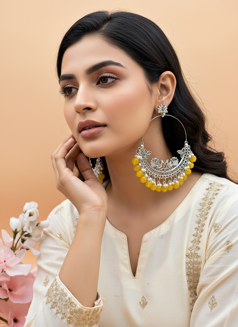 chandbali Oxidised Oversized Peacock Earrings