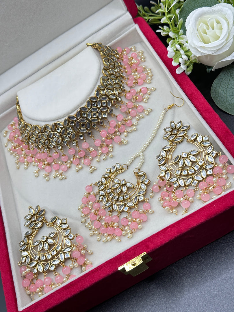 Meera Crystal Kundan Pearl Drop Choker Set