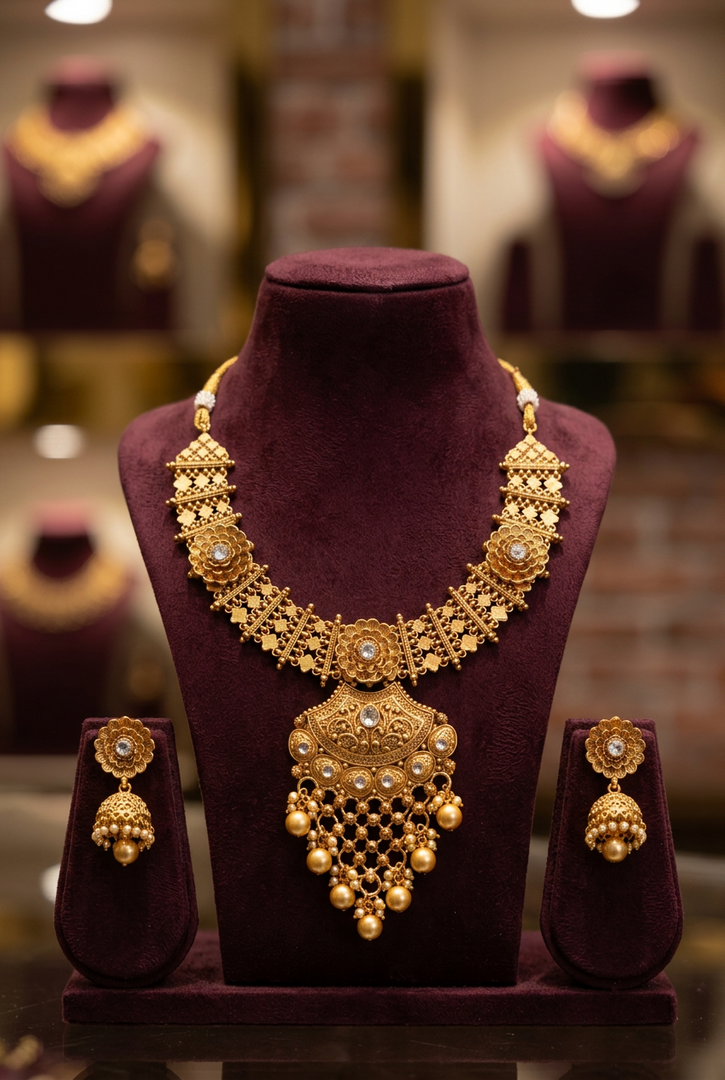 Kamla gold Plated temple Jewerly Necklace Set