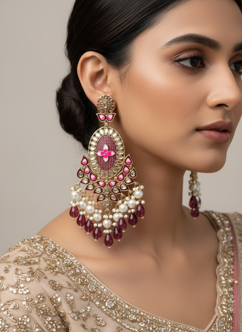 Lotus Meenakari Big Earring